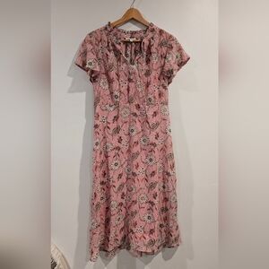 Pink Floral Daisy Midi Dress, Modest, Lightweight, Size Xl
